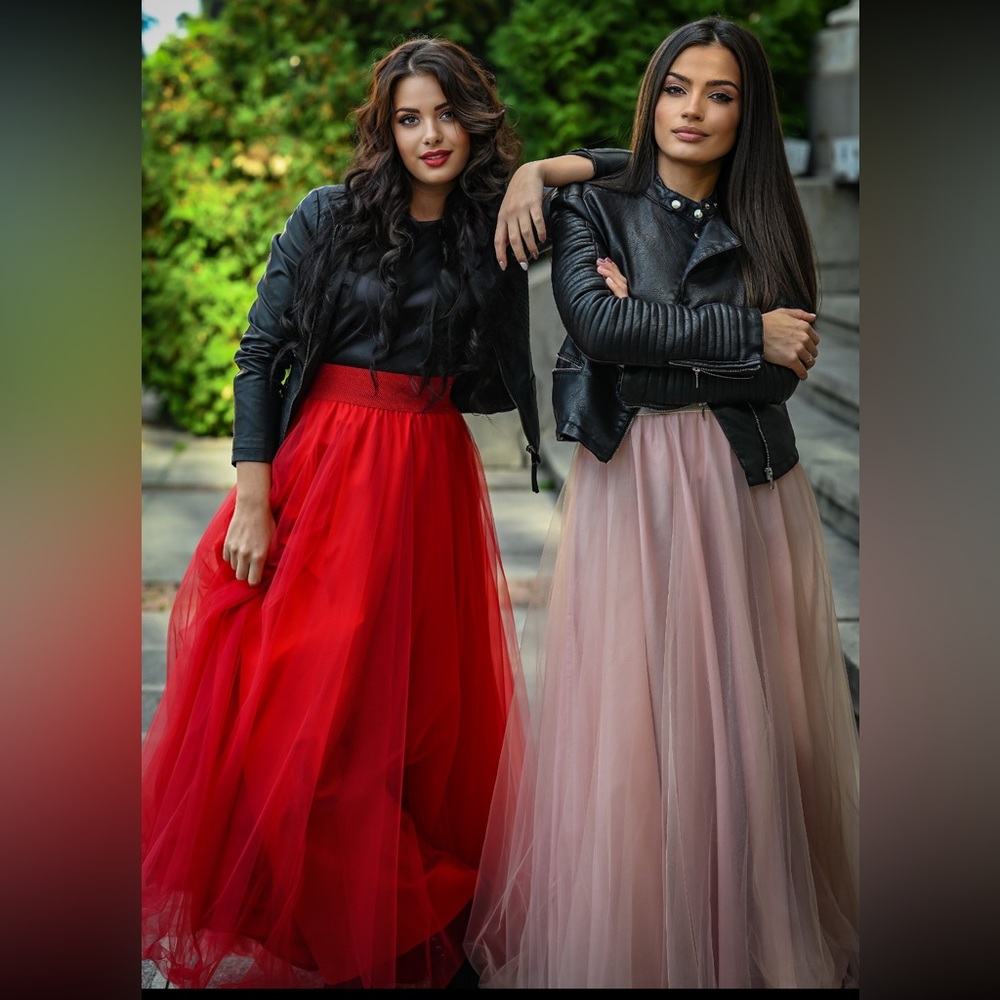 Red Tulle Skirt with Slit